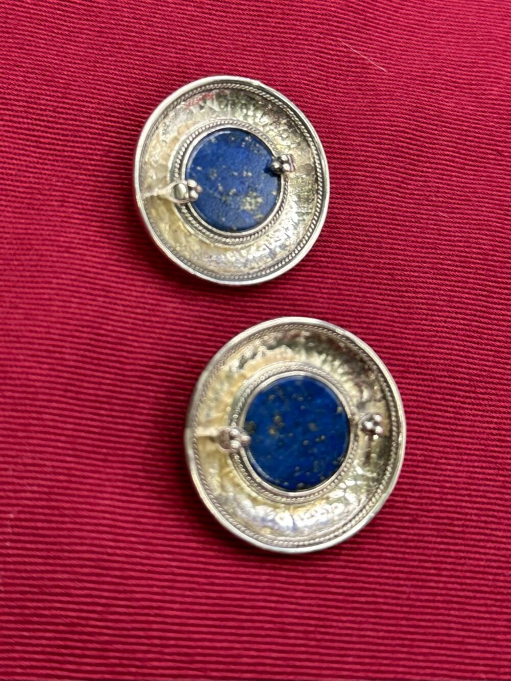 VTG Sterling Silver & Lapis Gemstone Navajo-Style Round Clip Earrings